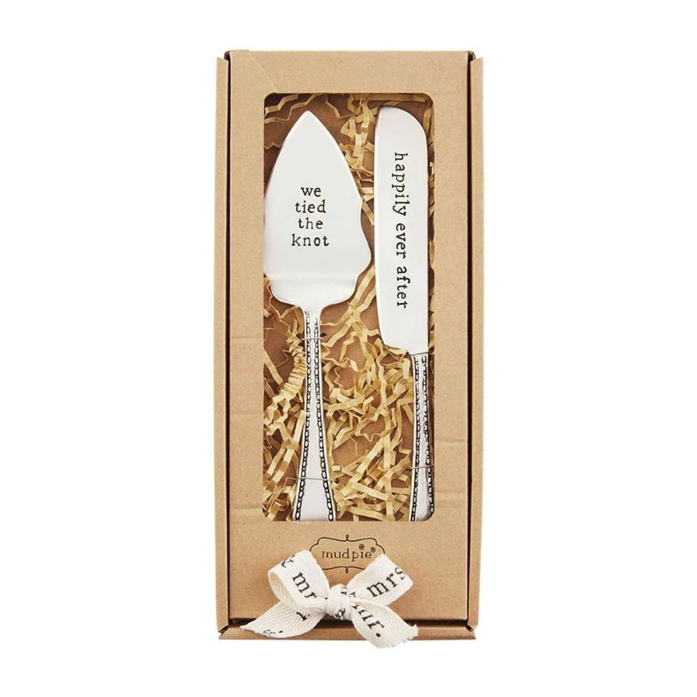 New Mud Pie Boxed Wedding Cake Server Set, Silver, 9"